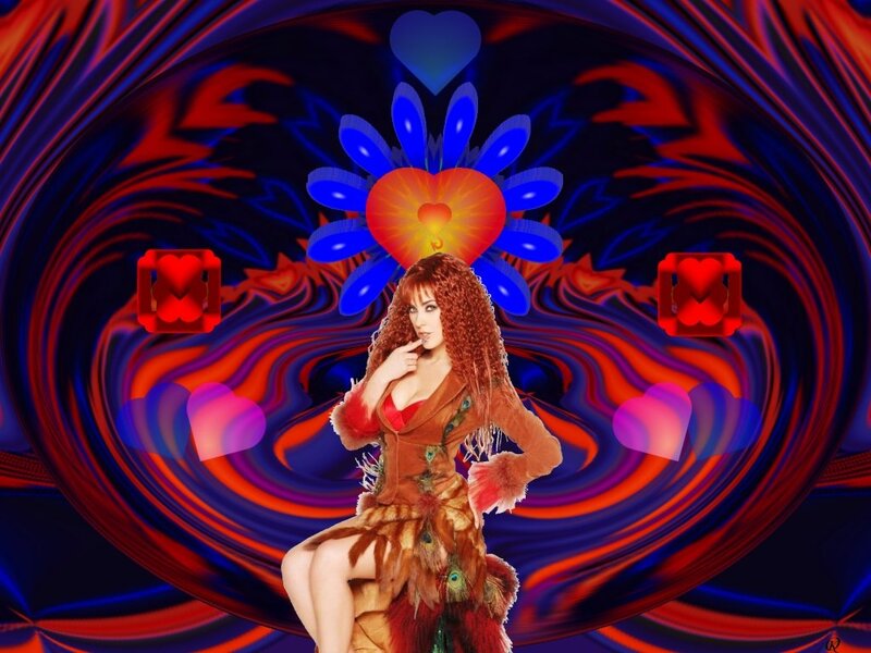 Woman in Feathered Costume — Red, Dramatic, Digital Art