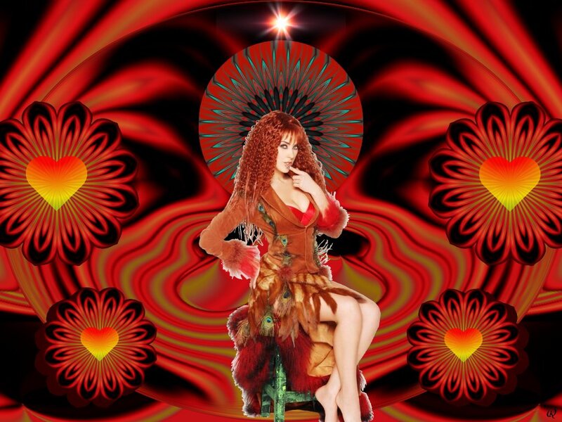 Woman in Feathered Costume — Red, Dramatic