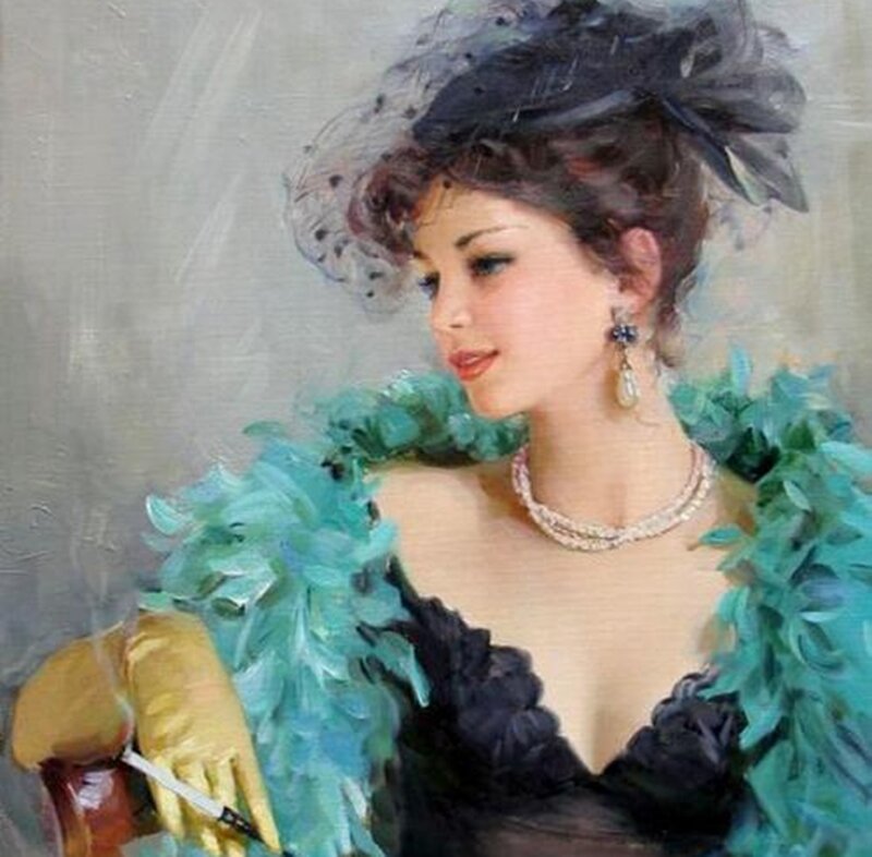 Woman in Feathered Hat — Black