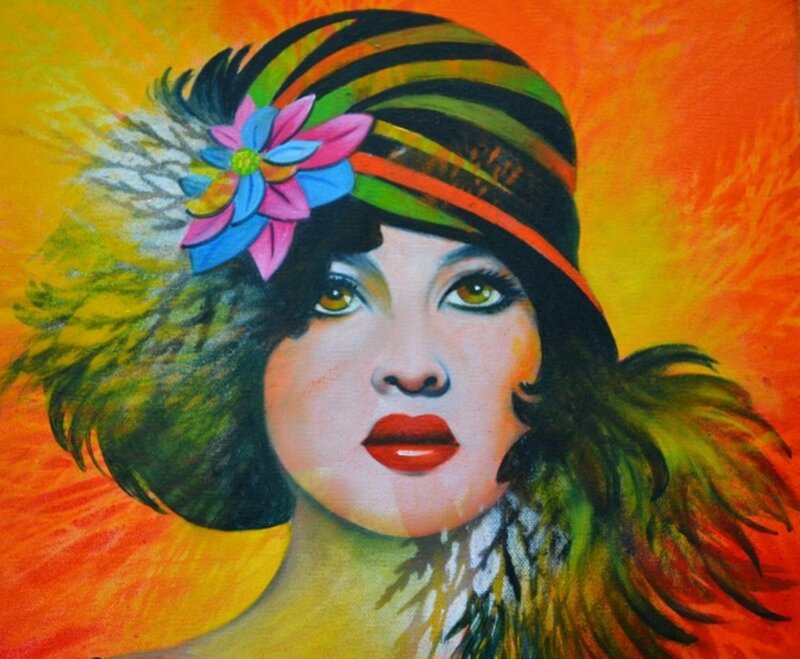 Woman in Feathered Hat — Orange
