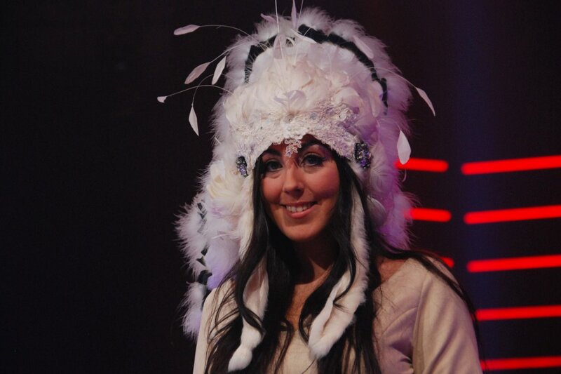 Woman in Feathered Hat — White