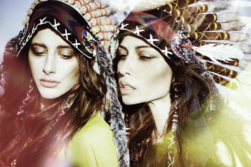 woman in feathered headdress