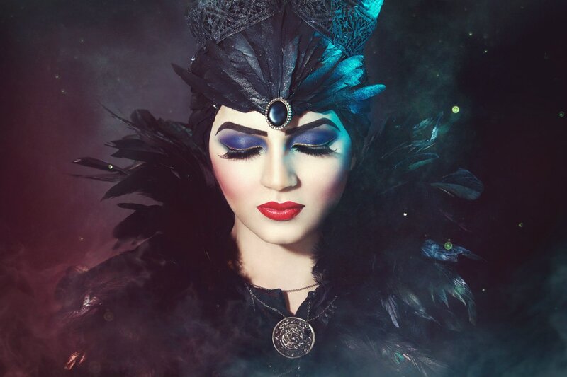 Woman in Feathered Headdress — Black, Dramatic