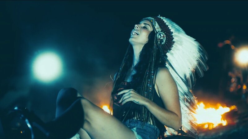 Woman in Feathered Headdress — Blue, Dramatic