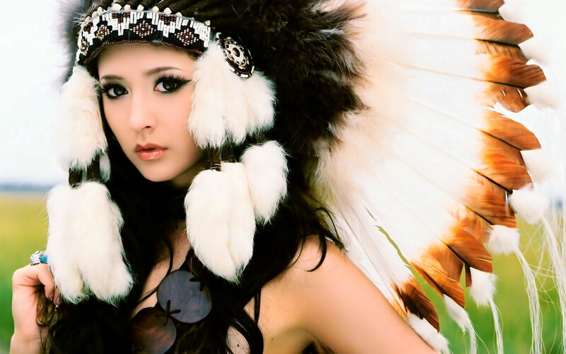 Woman in Feathered Headdress — White, Dramatic