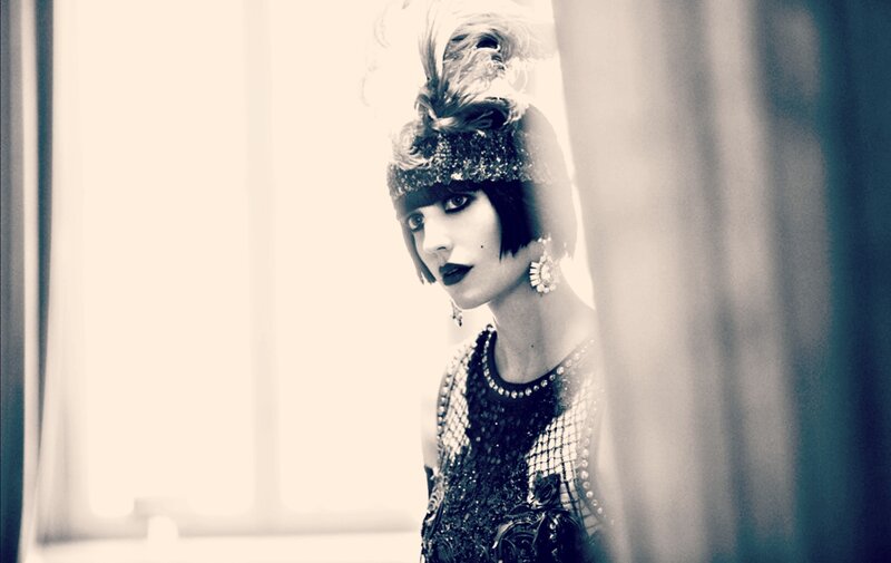 Woman in Feathered Headpiece — Black