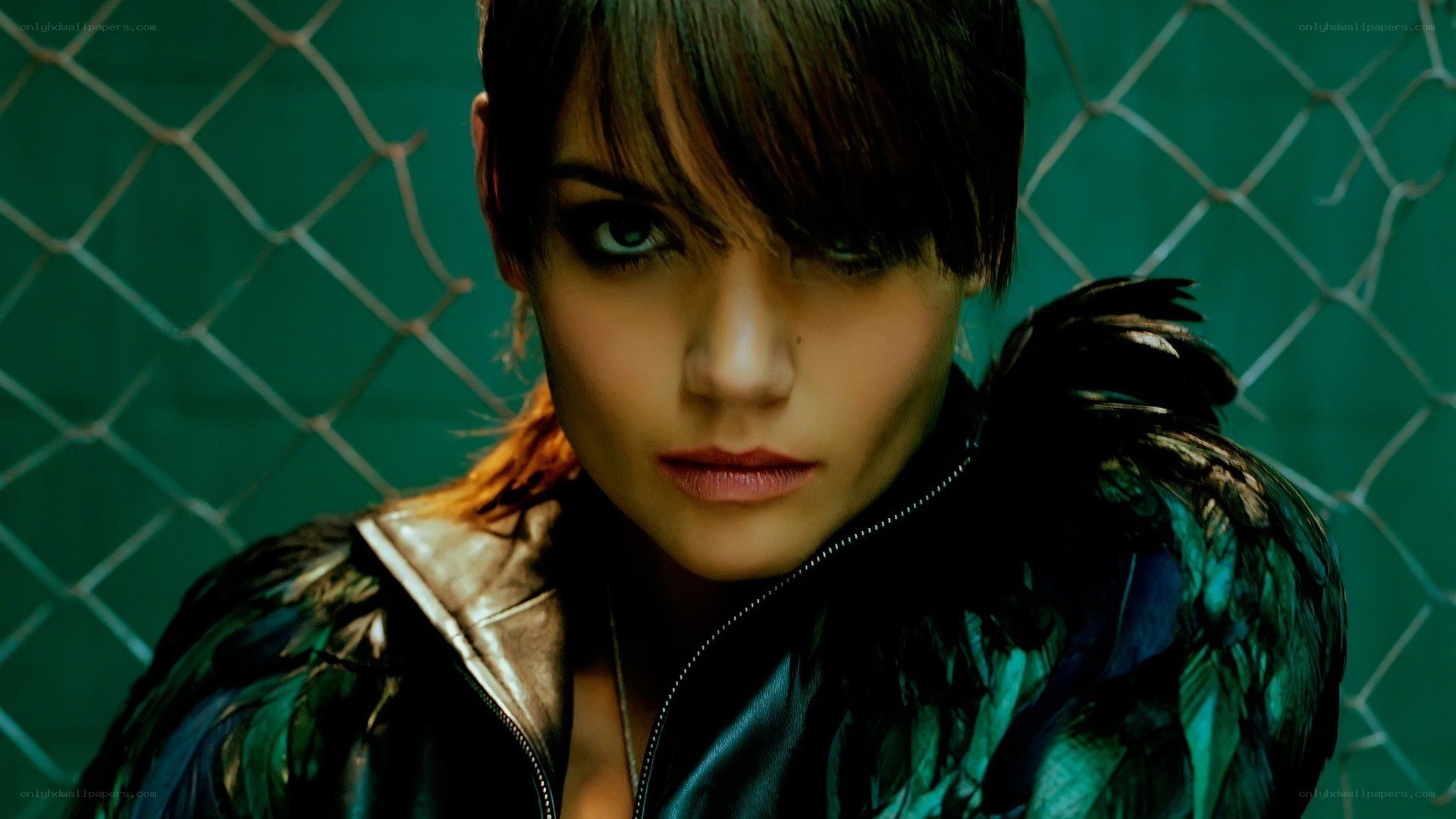 woman in feathered jacket