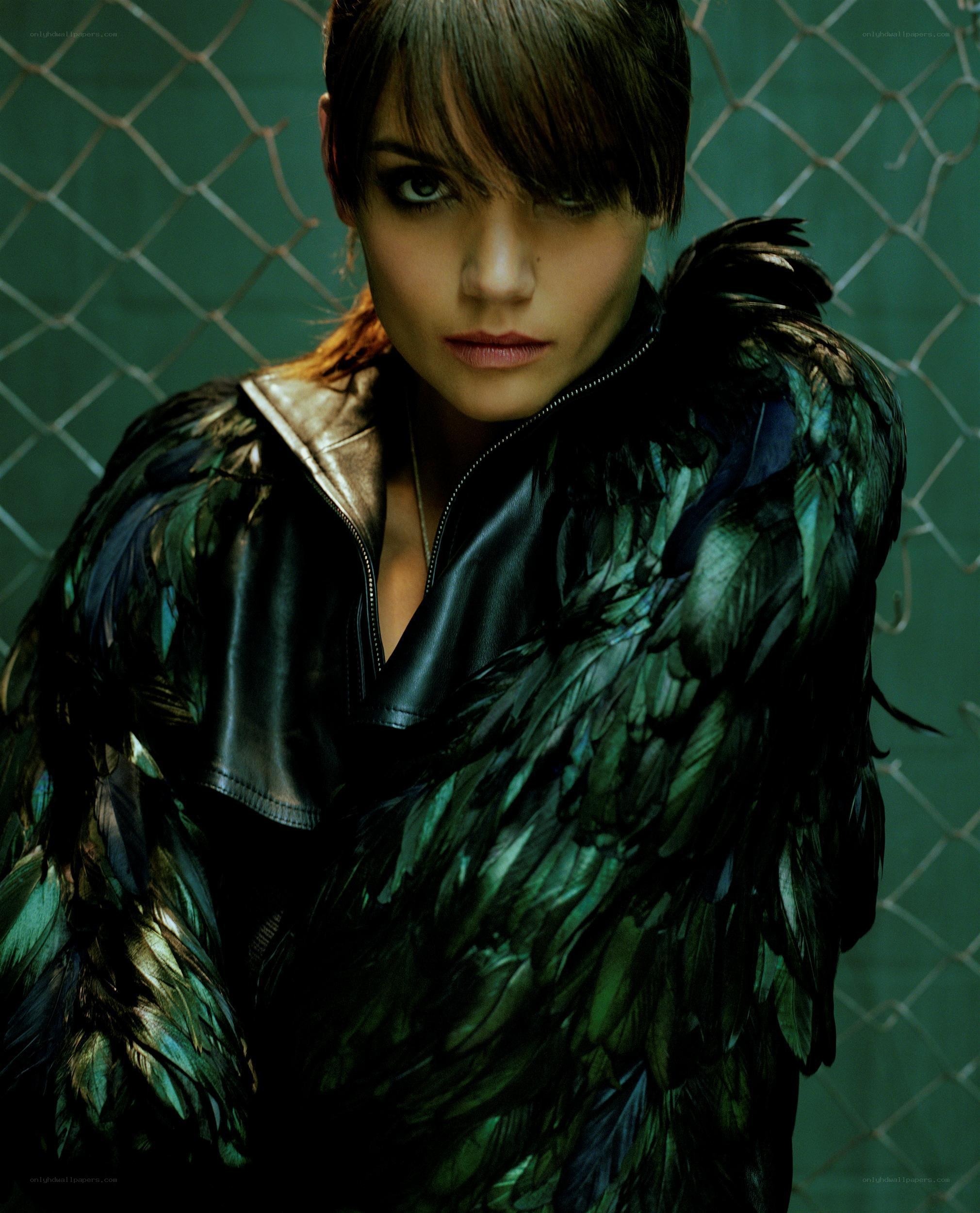 woman in feathered jacket