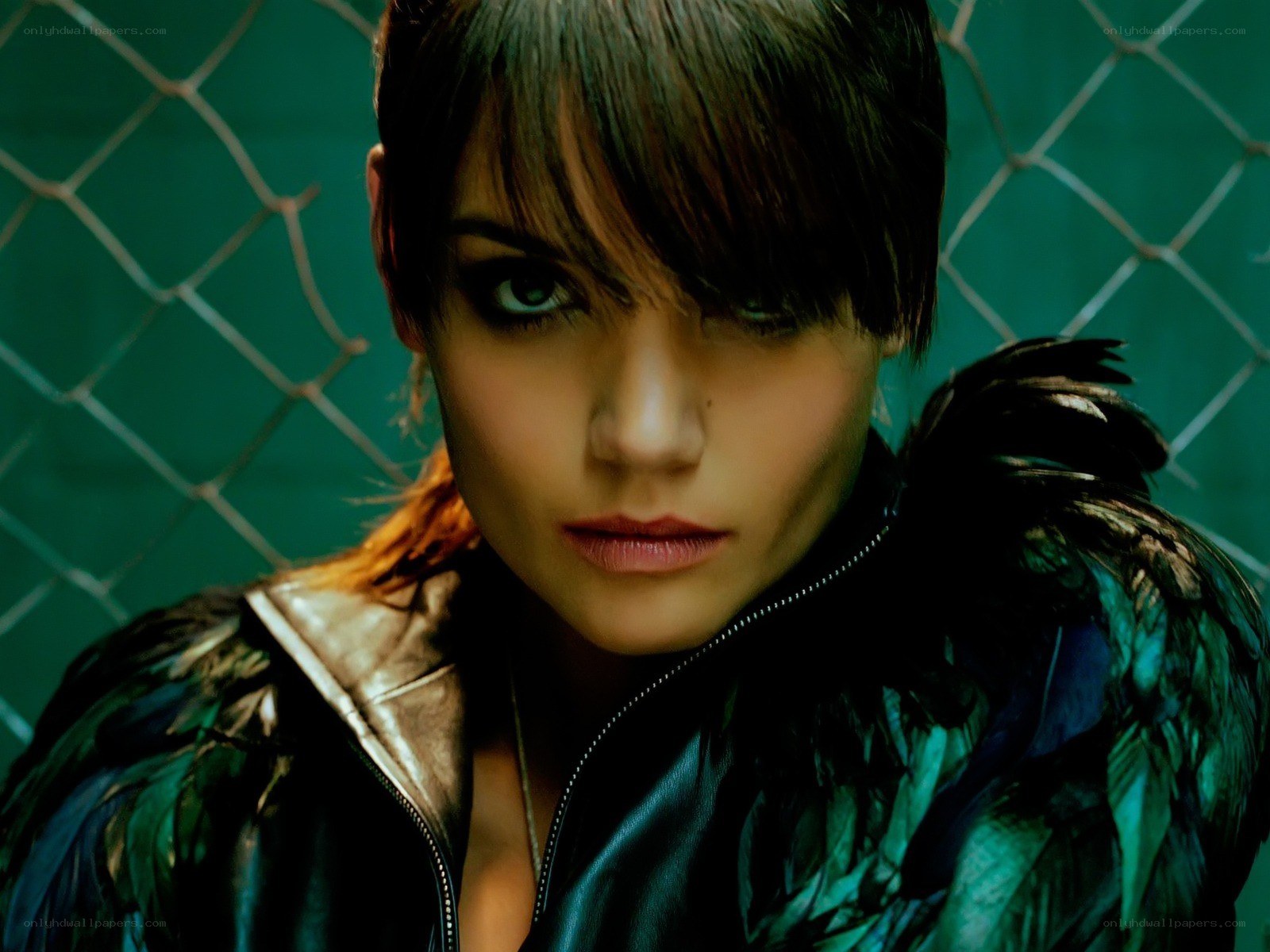 woman in feathered jacket