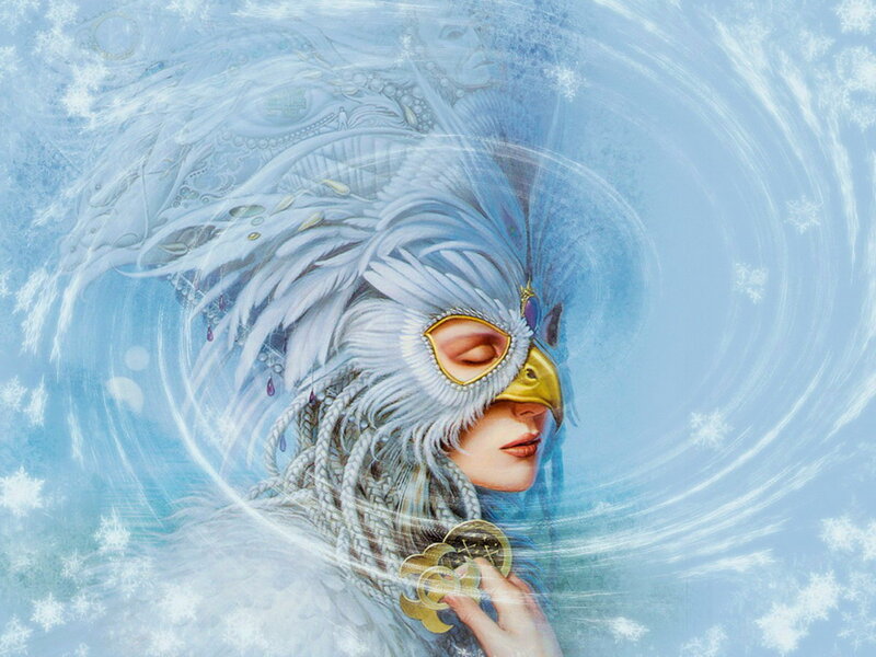 Woman in Feathered Mask — Blue