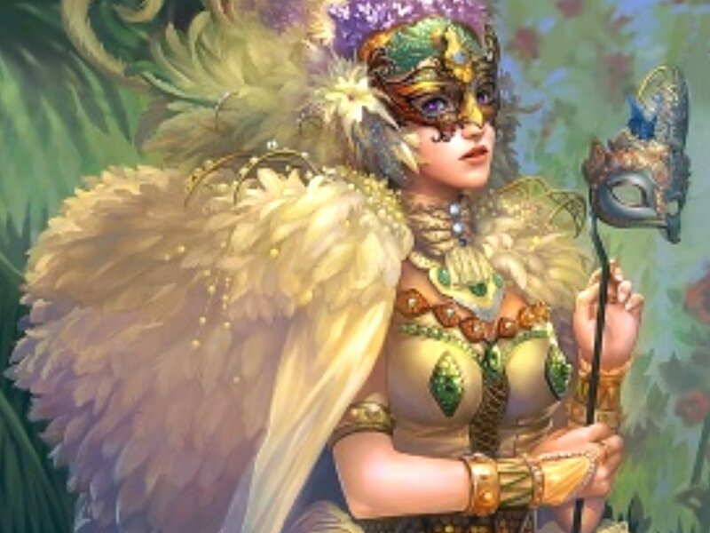 Woman in Feathered Mask — Gold