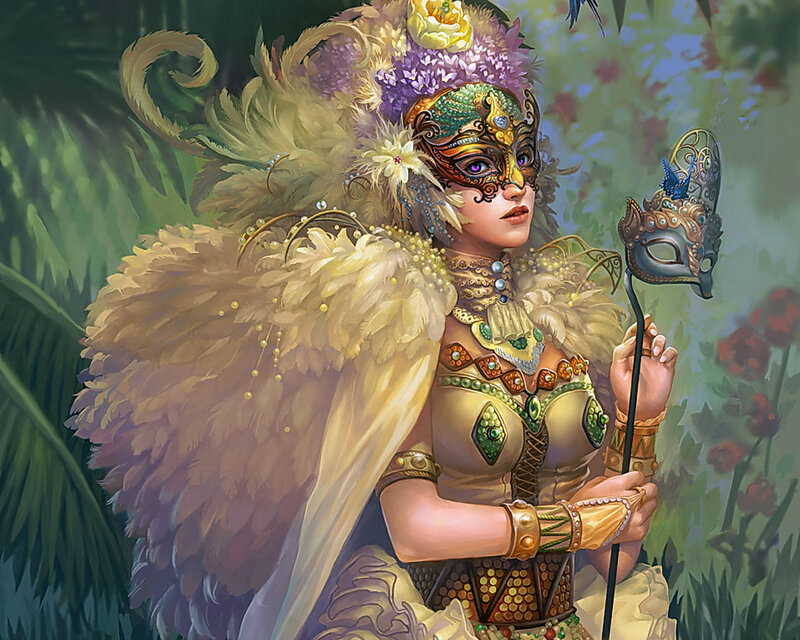 Woman in Feathered Mask — Purple