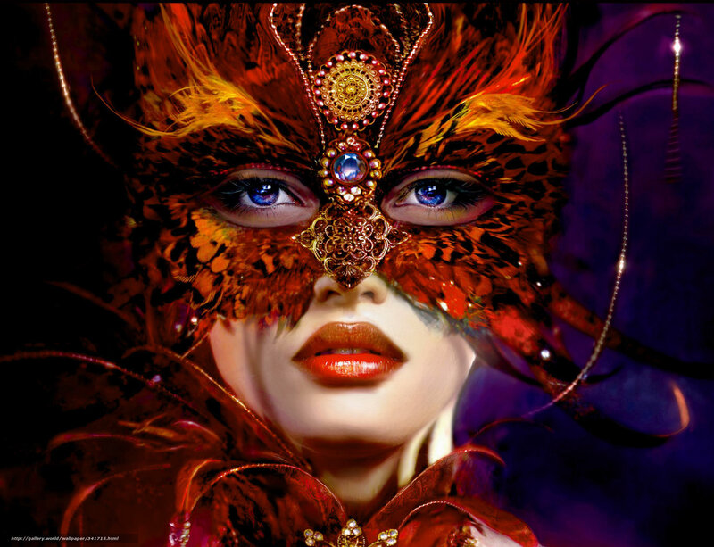 Woman in Feathered Mask — Red