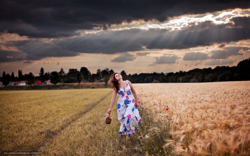 Woman in field at sunset