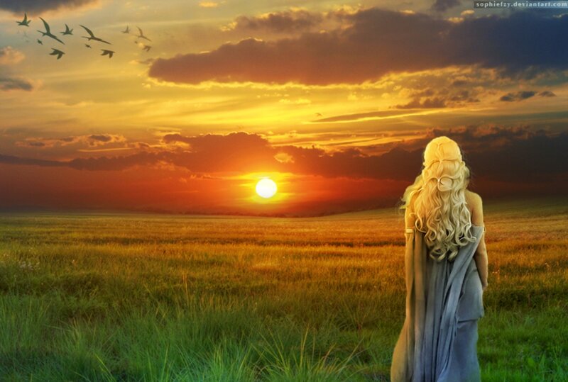 Woman in Field at Sunset — Orange, Serene