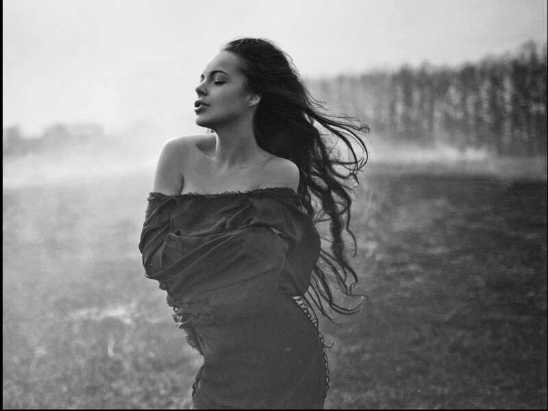 Woman in Field — Black, Dramatic