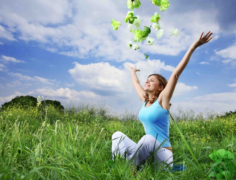 Woman in Field — Blue, Joyful