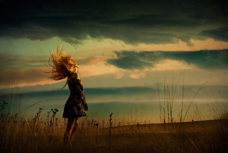 Woman in Field — Brown, Dramatic, Sunset