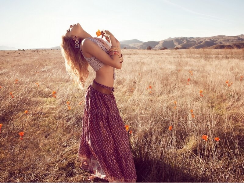 Woman in Field — Brown, Serene, Afternoon, Photograph