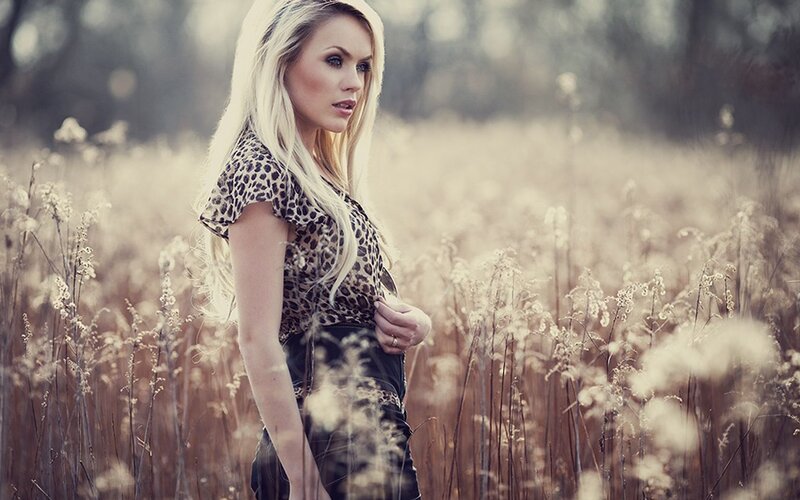 Woman in Field — Brown, Serene, Autumn, Photograph