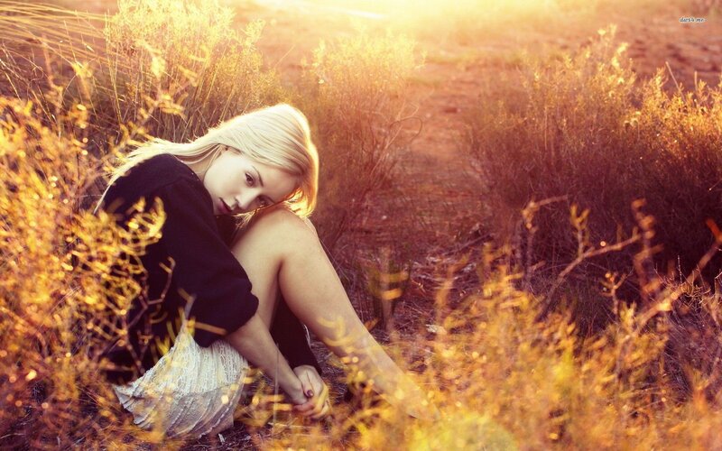 Woman in Field — Gold, Serene, Sunset, Photograph, Grass