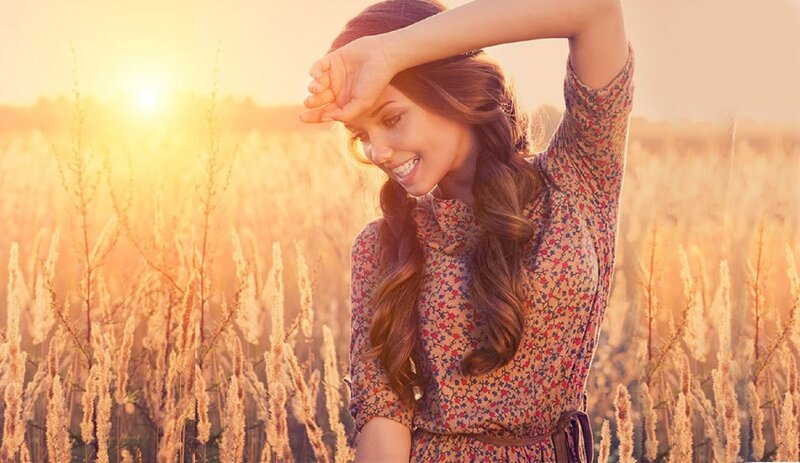 Woman in Field — Gold, Serene, Sunset, Photograph, Sun