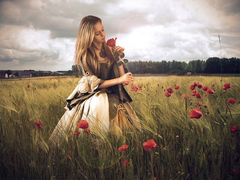 Woman in Field — Green, Dramatic