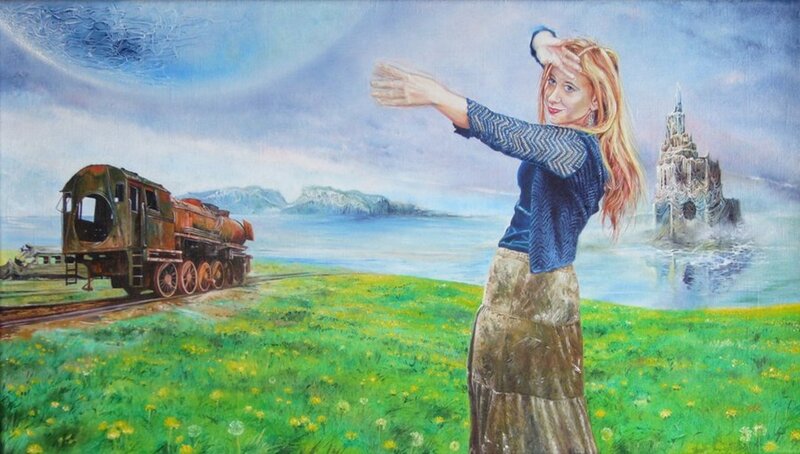 Woman in Field — Green, Dreamy
