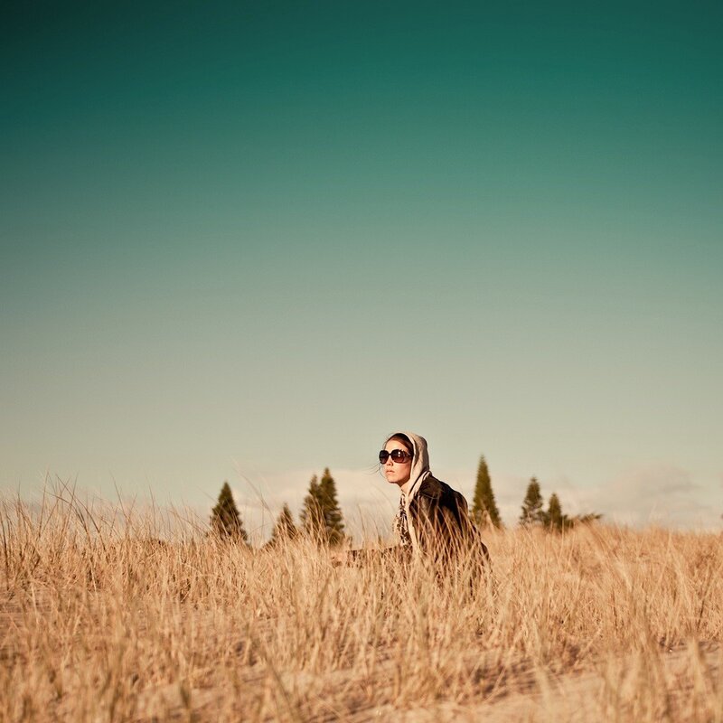 Woman in Field — Green, Serene, Afternoon, Photograph, Sunglasses
