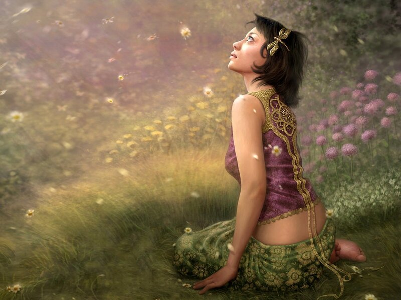 Woman in Field — Green, Serene