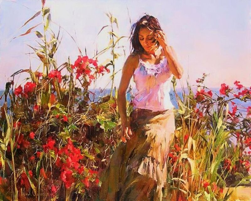 Woman in Field of Flowers — Red