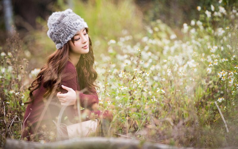 Woman in Field of Flowers — White, Serene