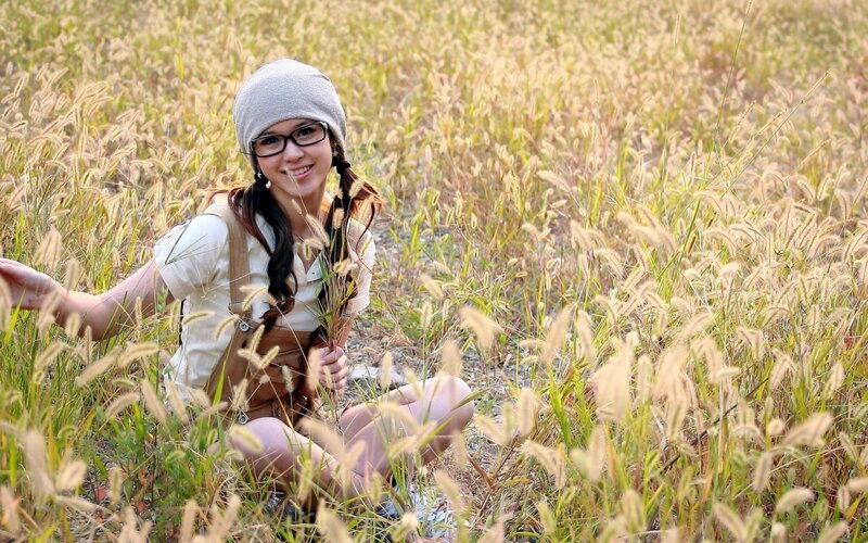 Woman in Field of Grass — Green, Serene