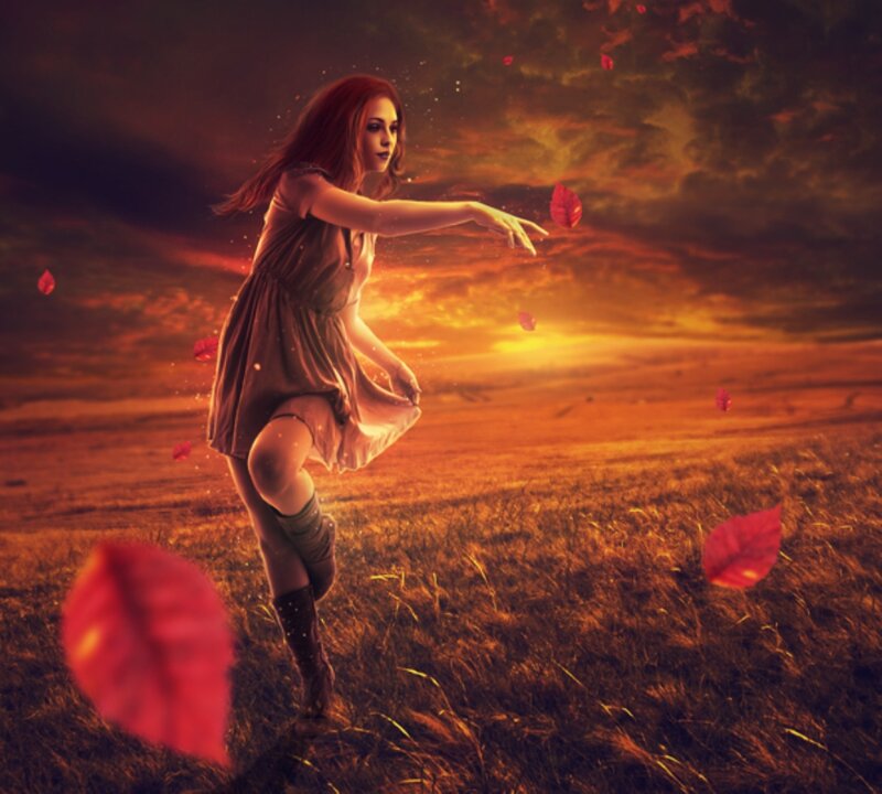 Woman in Field — Orange, Dramatic