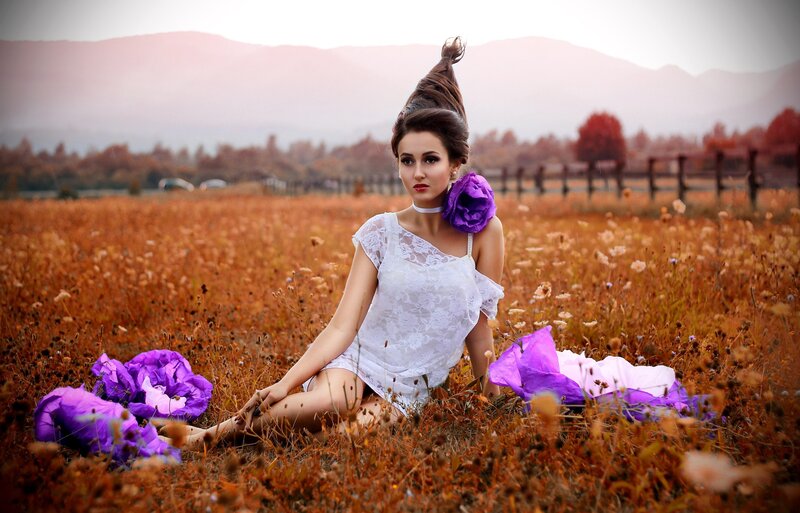 Woman in Field — White, Dramatic