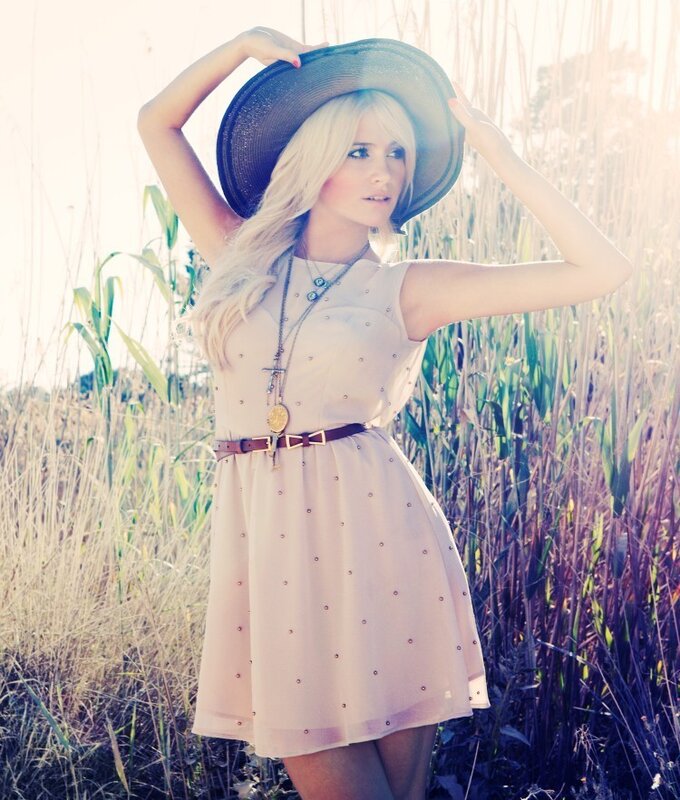 Woman in Field — White, Serene, Afternoon, Photograph, Hat