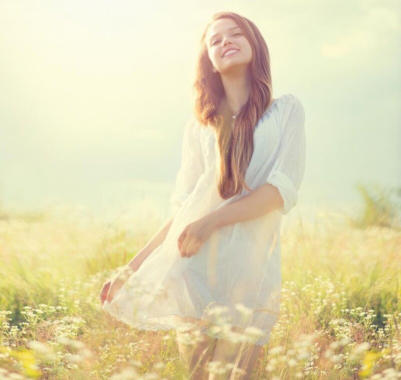 Woman in Field — White, Serene, Afternoon, Photograph