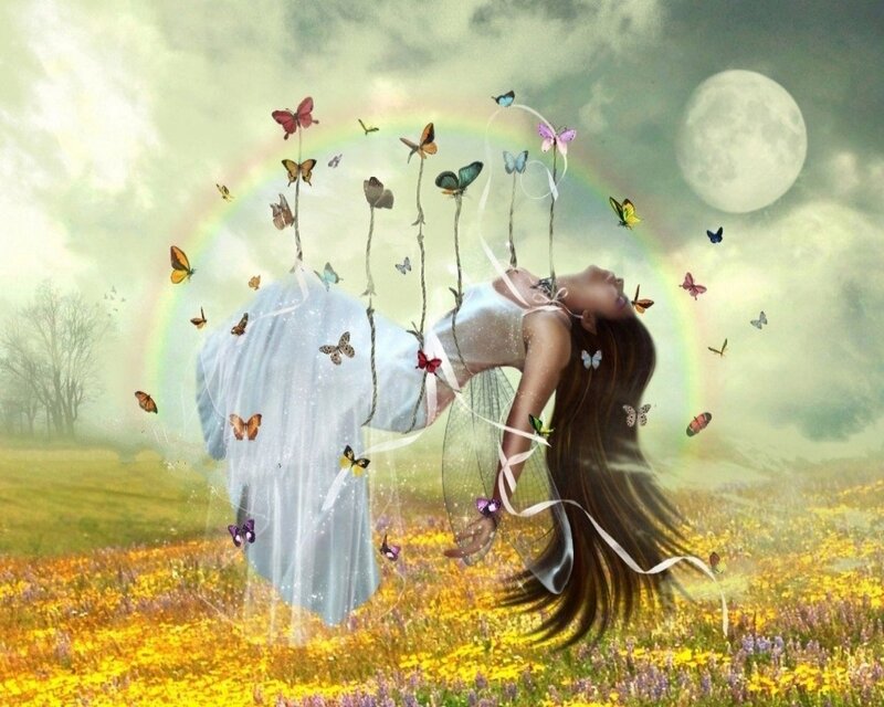Woman in Field with Butterflies