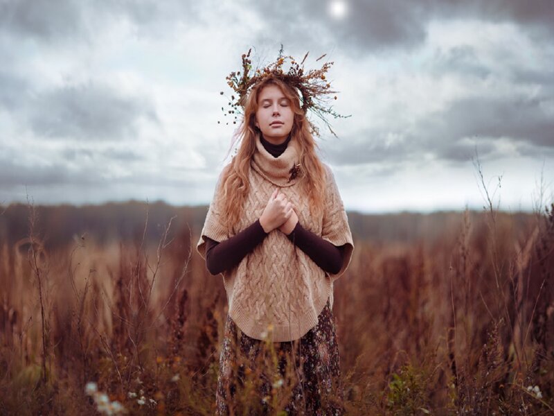 Woman in Field with Crown