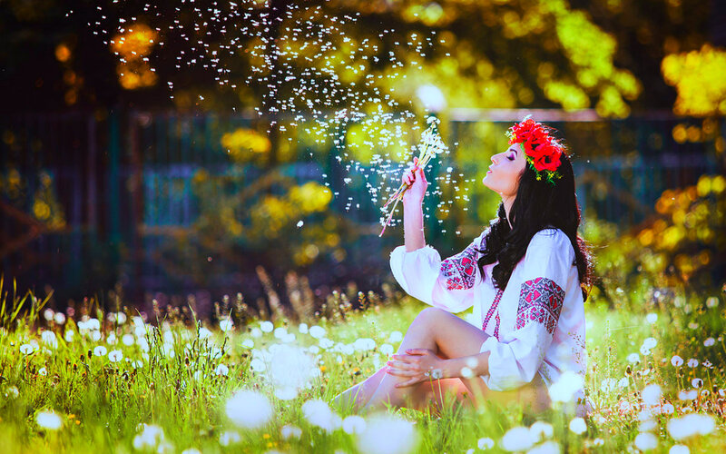 Woman in Field with Dandelion