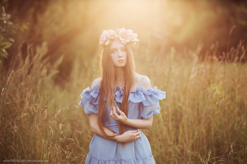 Woman in Field with Flower Crown — Blue
