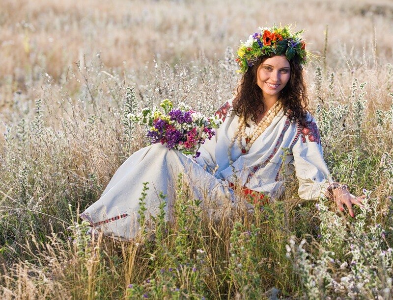Woman in Field with Flowers — White