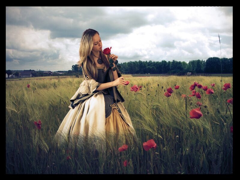 Woman in Field with Rose