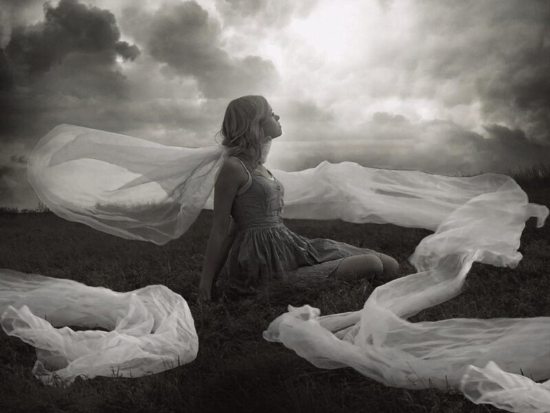 Woman in Field with Veil — Black