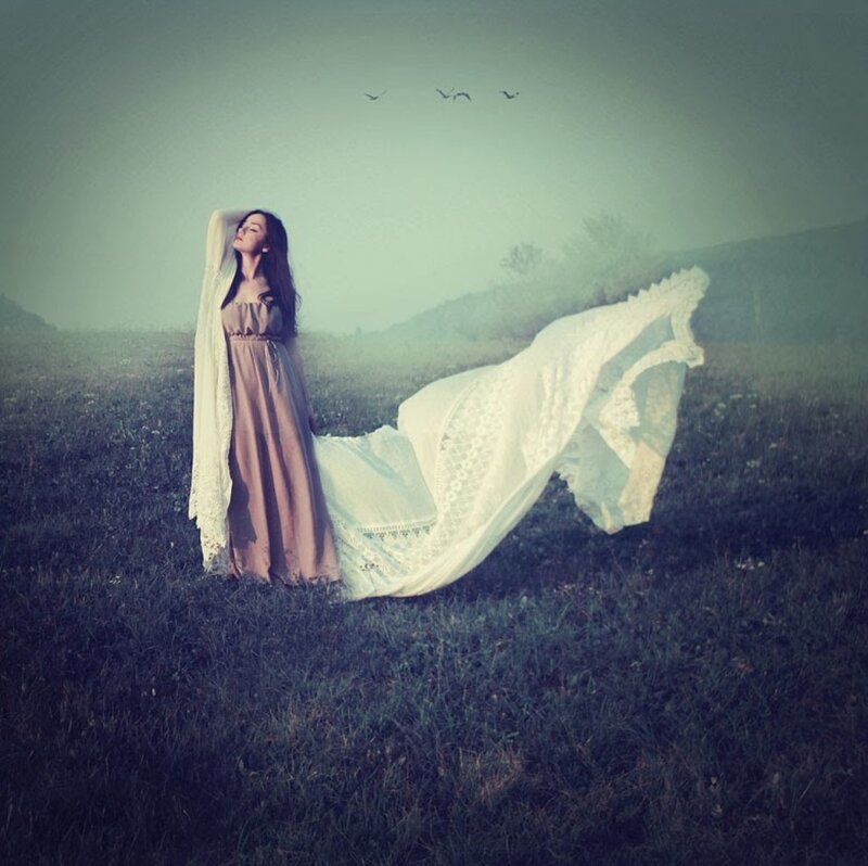 Woman in Field with Veil — Green