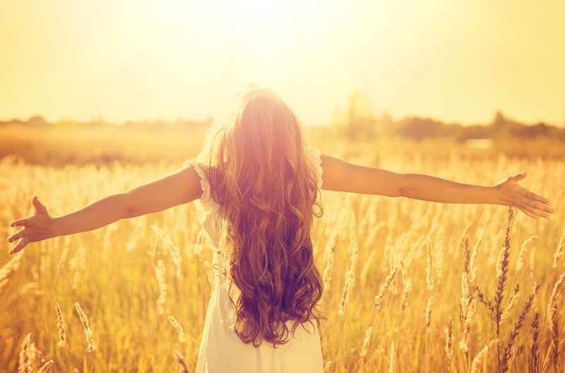 Woman in Field — Yellow, Serene, Sunset