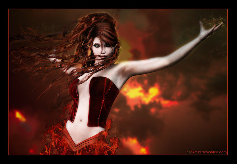 woman in fiery corset