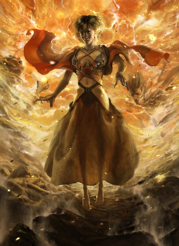 Woman in Fiery Storm