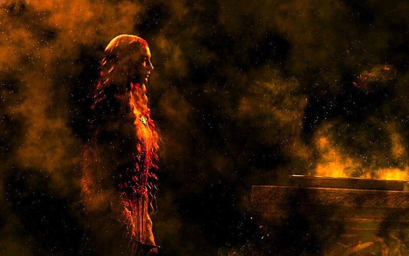 woman in fiery vision