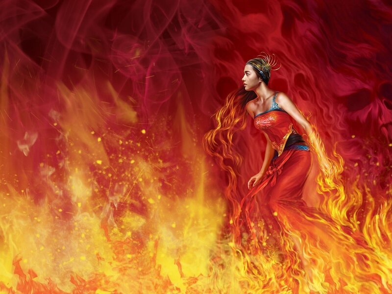 Woman in Fire — Red